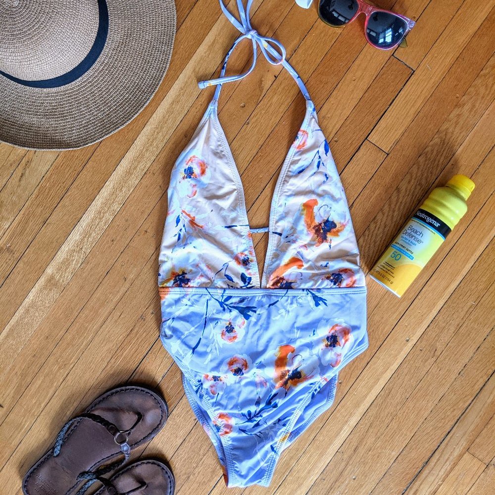 The Bikini Lab Floral Plunge One Piece Swimsuit